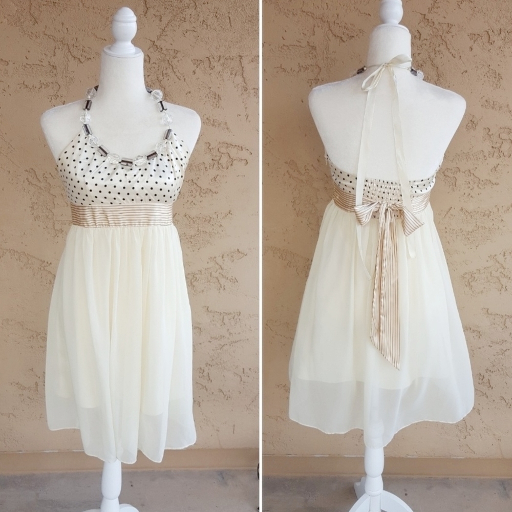 Vintage - 70's Beaded Satin/Chiffon Halter‎ Dress